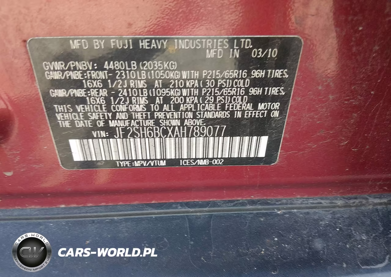 2010 Subaru Forester 2.5X VIN:JF2SH6BCXAH789077 - 9