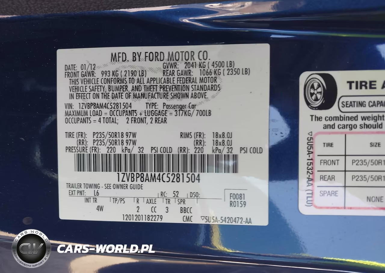 2012 Ford Mustang V6 Premium VIN:1ZVBP8AM4C5281504 - 9