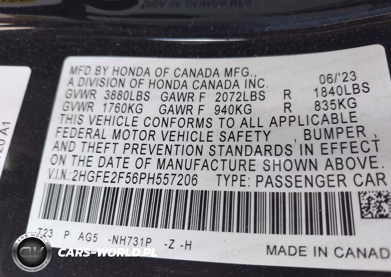 2023 Honda Civic Sport VIN:2HGFE2F56PH557206 - 9