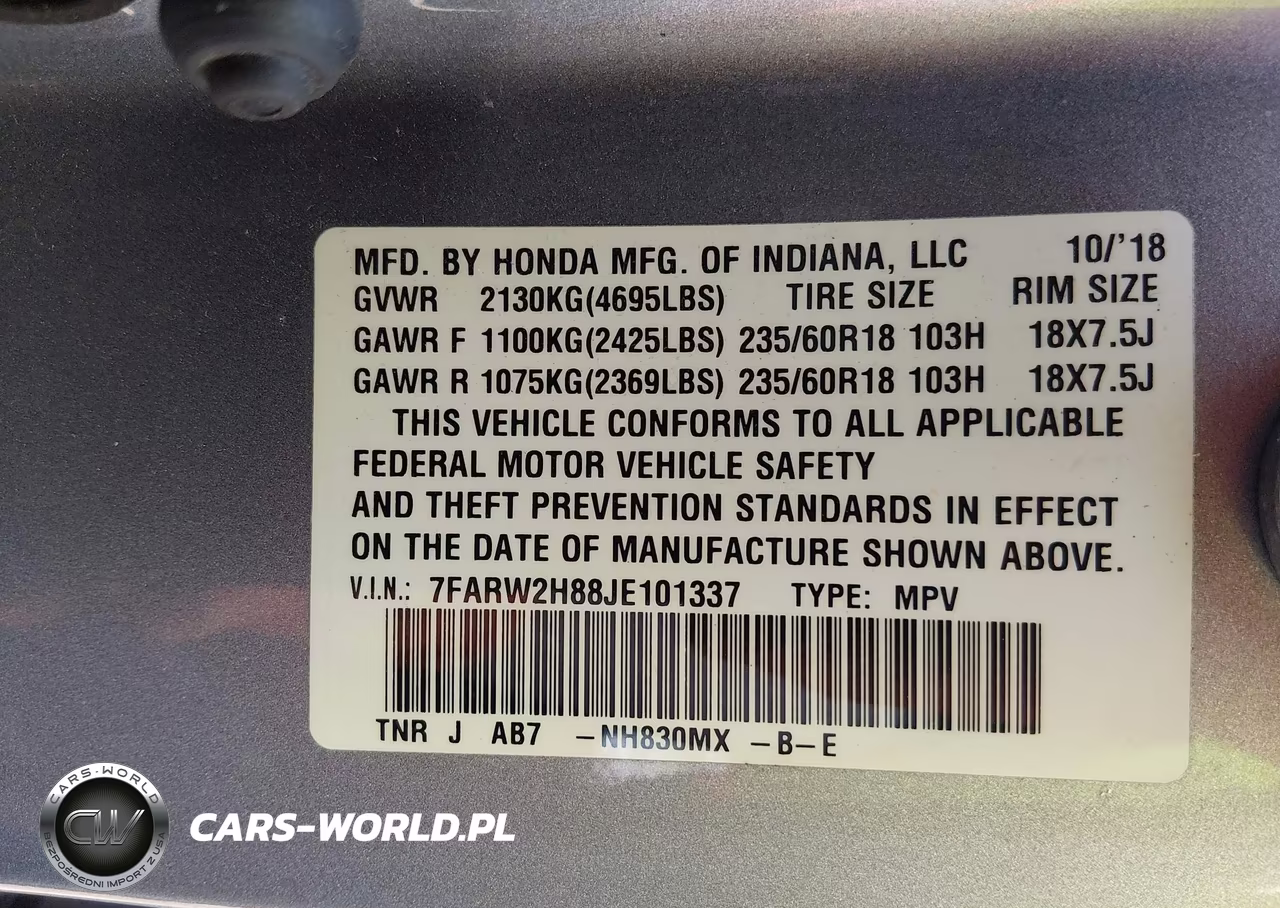 2018 Honda Cr-V Ex-L-Ex-L Navi VIN:7FARW2H88JE101337 - 9