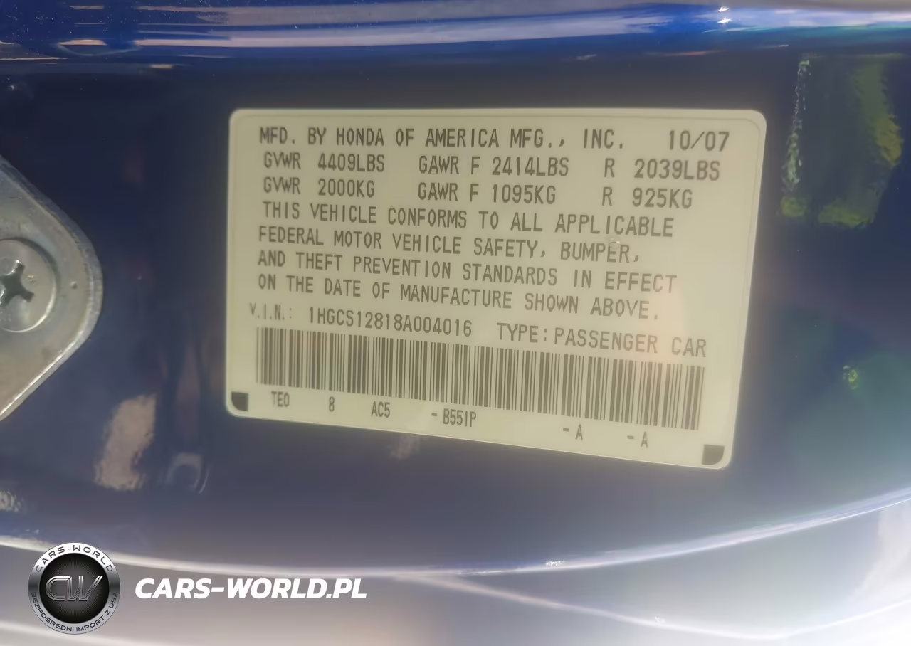 2008 Honda Accord 2.4 Ex-L VIN:1HGCS12818A004016 - 9