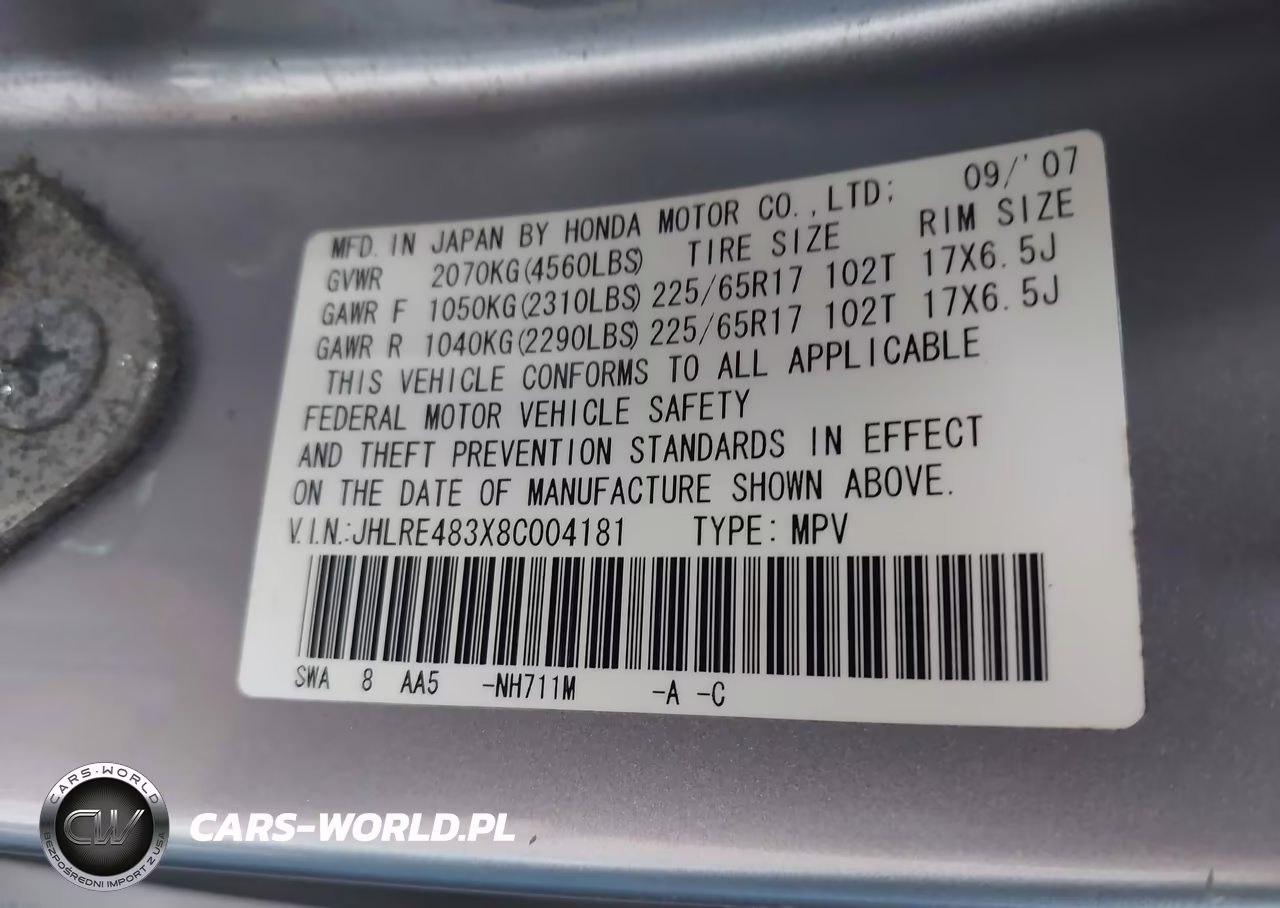 2008 Honda Cr-V Lx VIN:JHLRE483X8C004181 - 9