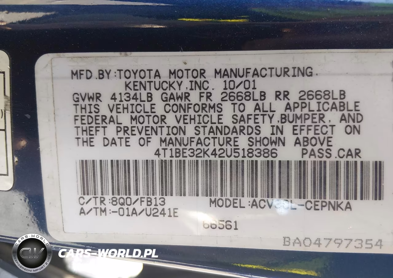 2002 Toyota Camry Le VIN:4T1BE32K42U518386 - 9