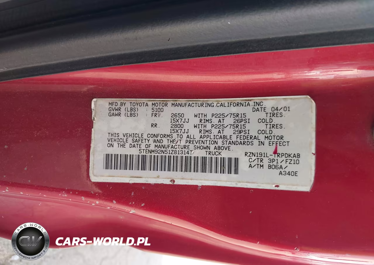 2001 Toyota Tacoma Prerunner VIN:5TENM92N51Z813147 - 9