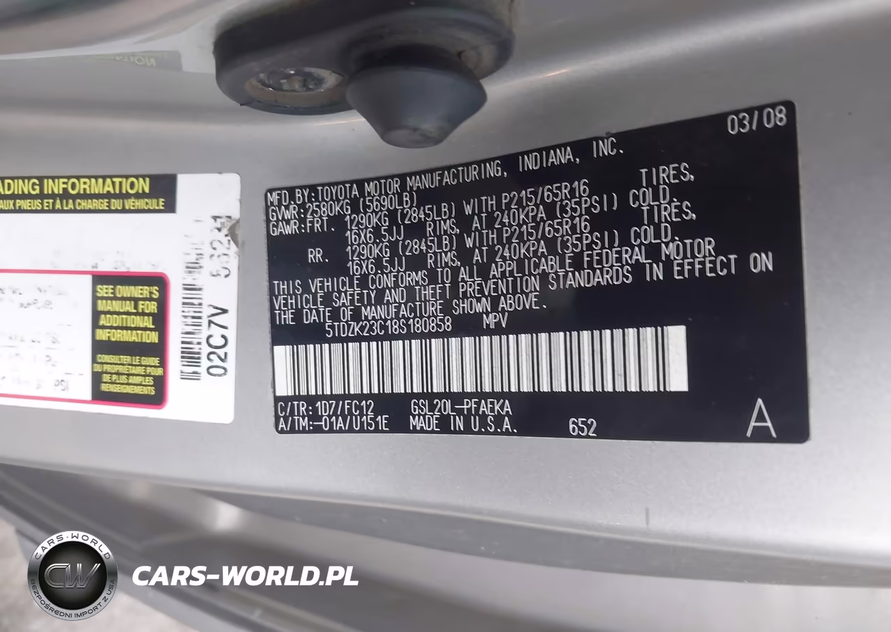 2008 Toyota Sienna Le VIN:5TDZK23C18S180858 - 9