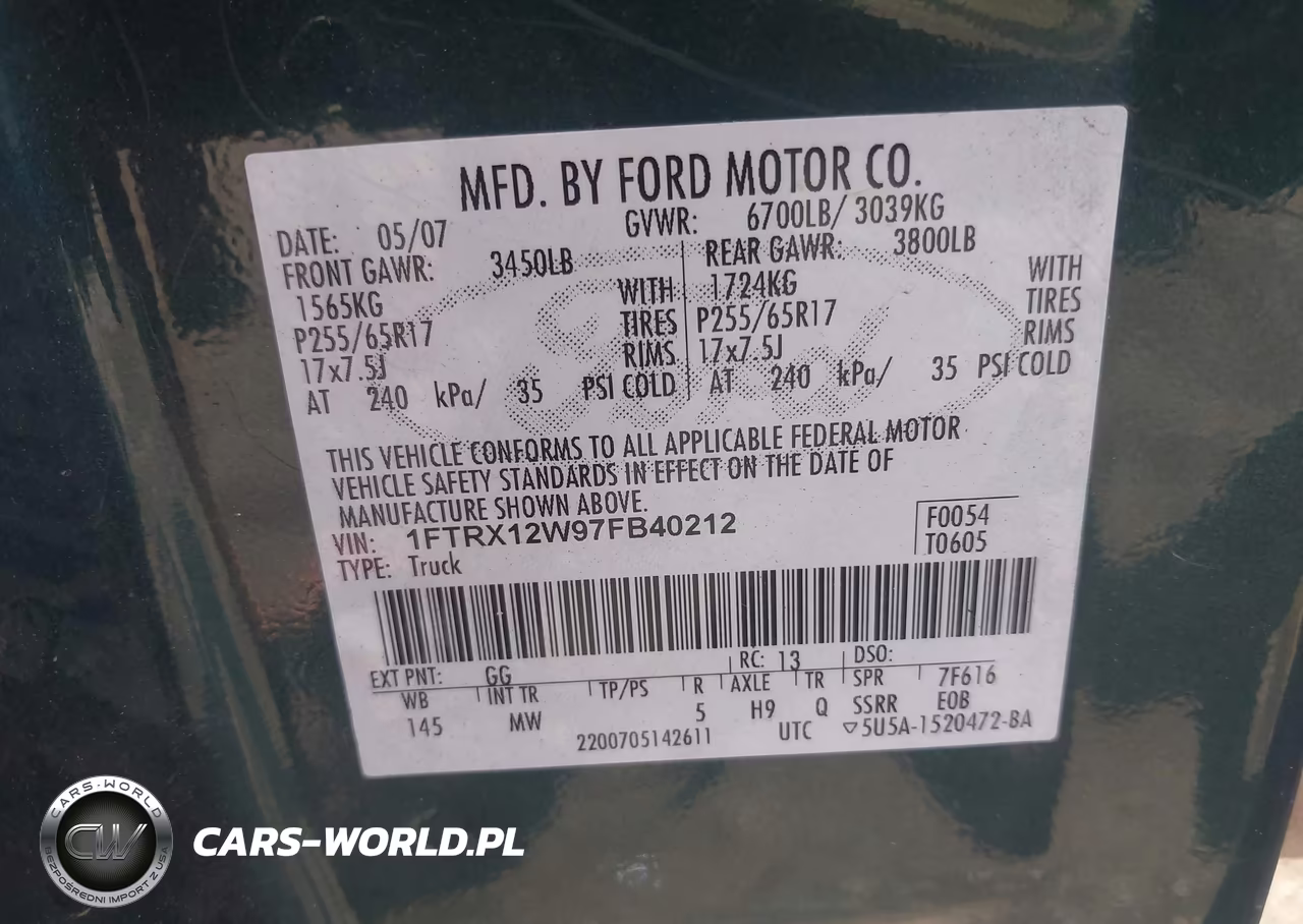 2007 Ford F-150 Stx-Xl-Xlt VIN:1FTRX12W97FB40212 - 9