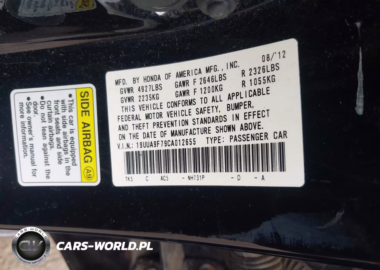 2012 Acura Tl 3.7 VIN:19UUA9F79CA012655 - 9