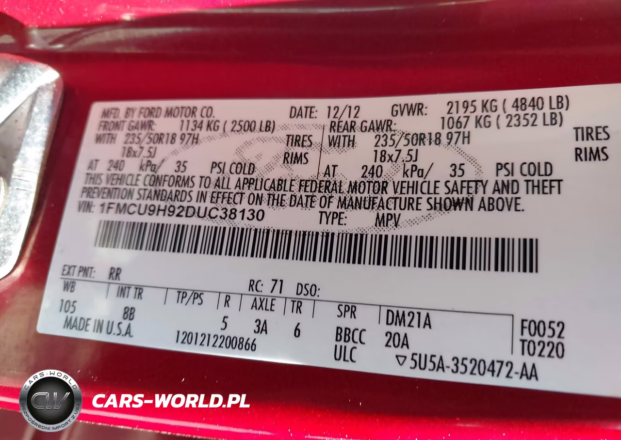 2013 Ford Escape Sel VIN:1FMCU9H92DUC38130 - 9