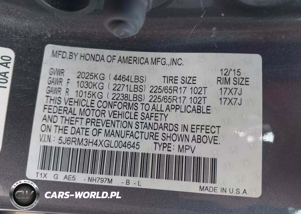 2016 Honda Cr-V Se VIN:5J6RM3H4XGL004645 - 9