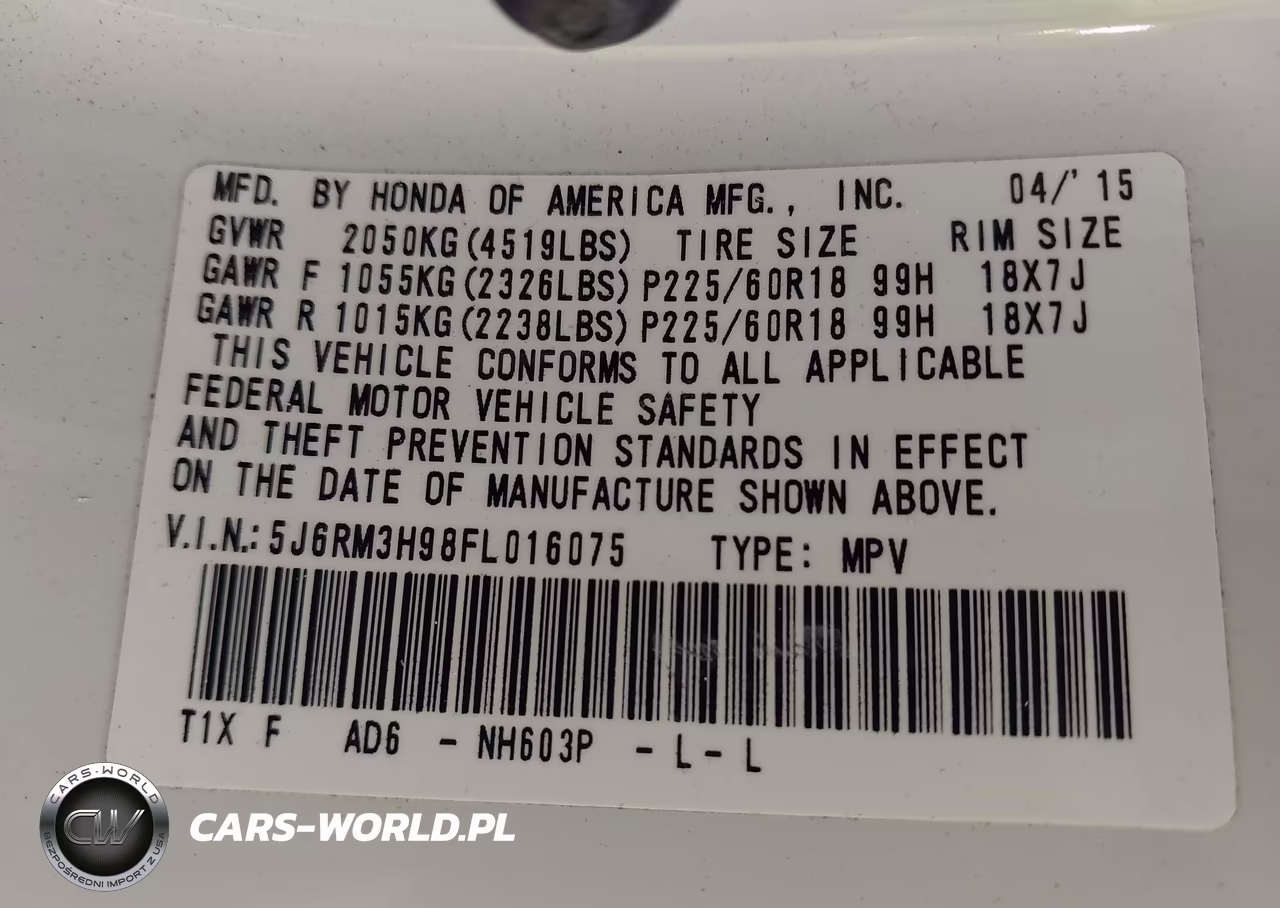 2015 Honda Cr-V Touring VIN:5J6RM3H98FL016075 - 9