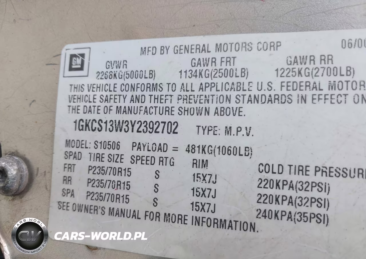 2000 GMC Jimmy Sle VIN:1GKCS13W3Y2392702 - 9