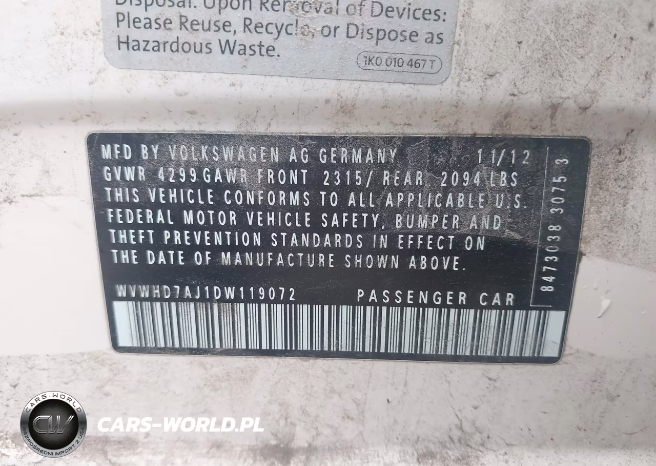 2013 Volkswagen Gti 4-Door VIN:WVWHD7AJ1DW119072 - 9
