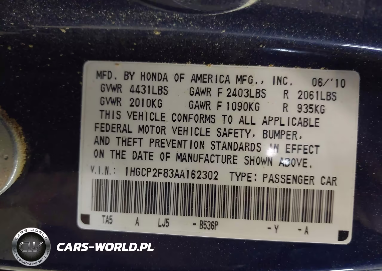 2010 Honda Accord 2.4 Ex-L VIN:1HGCP2F83AA162302 - 9