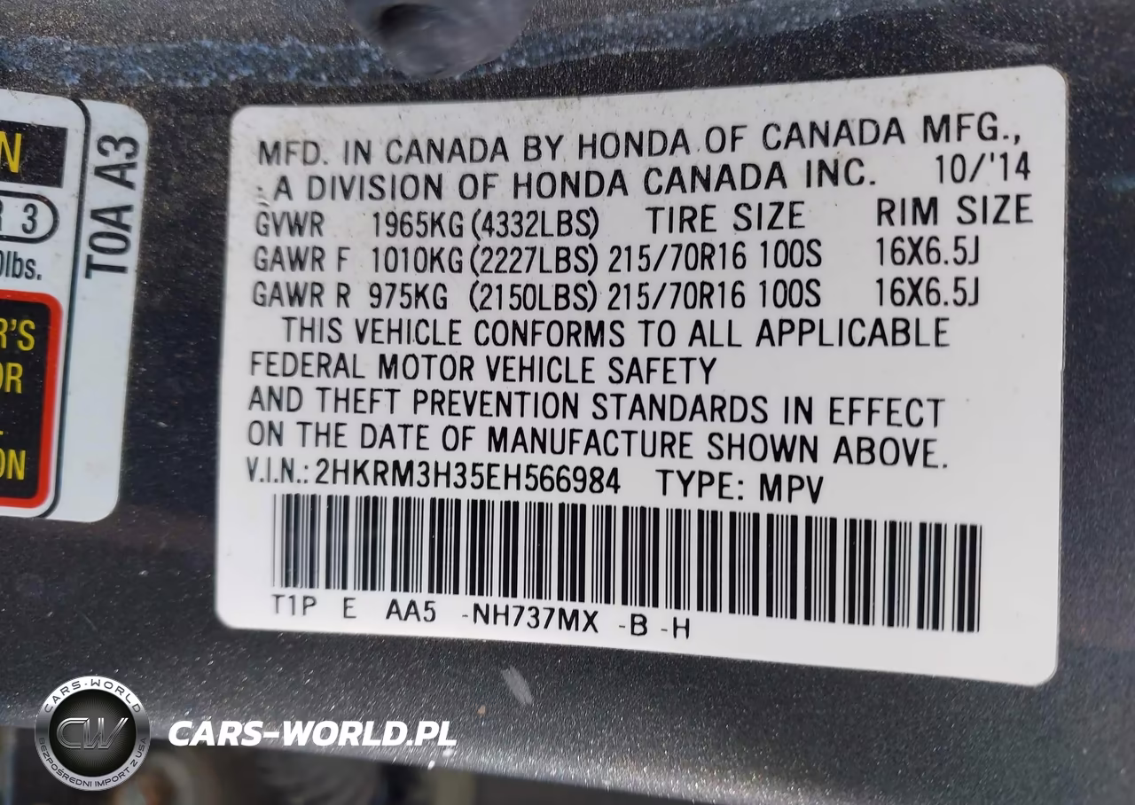 2014 Honda Cr-V Lx VIN:2HKRM3H35EH566984 - 9