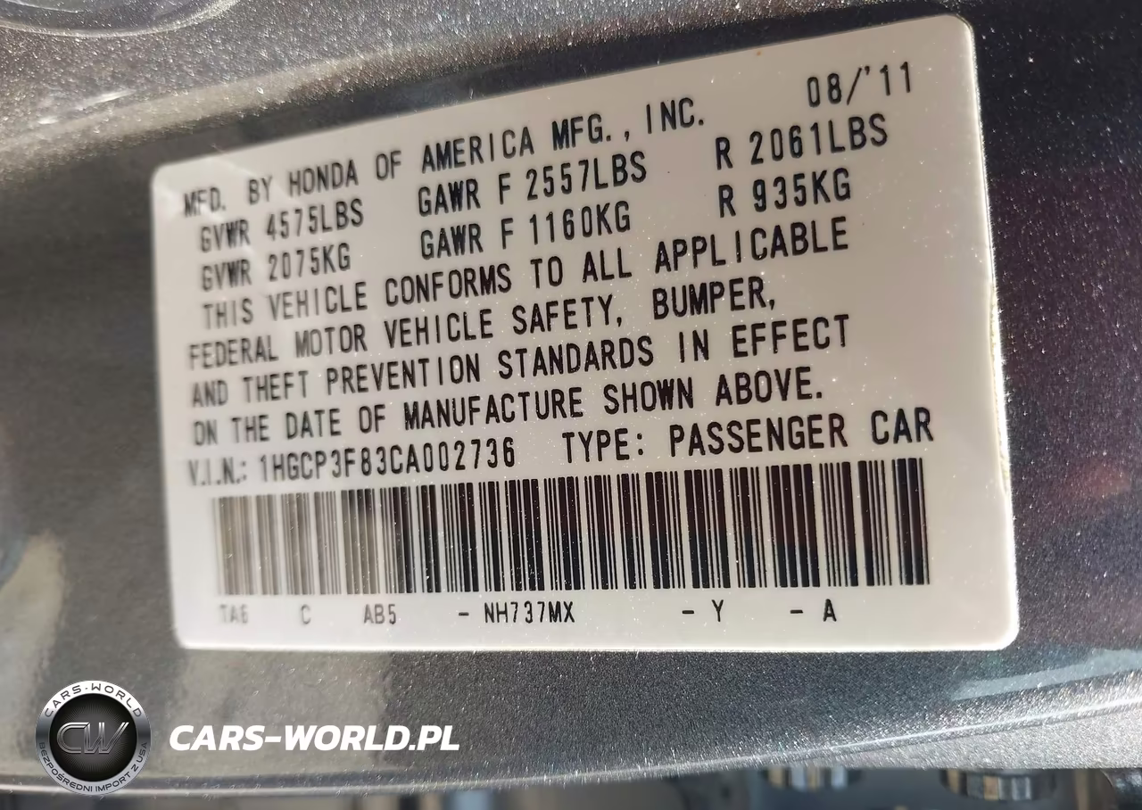 2012 Honda Accord 3.5 Ex-L VIN:1HGCP3F83CA002736 - 9