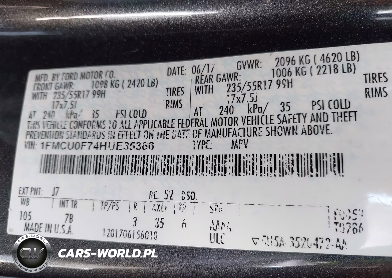 2017 Ford Escape S VIN:1FMCU0F74HUE35366 - 9