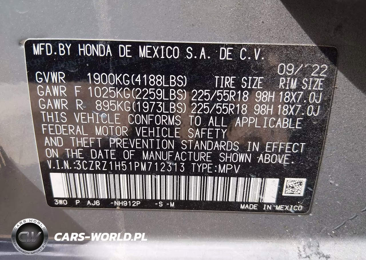 2023 Honda Hr-V 2Wd Sport VIN:3CZRZ1H51PM712313 - 9