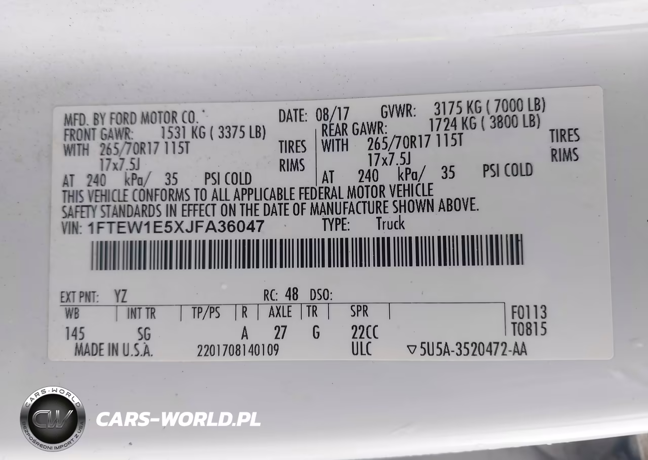 2018 Ford F-150 Xl VIN:1FTEW1E5XJFA36047 - 9