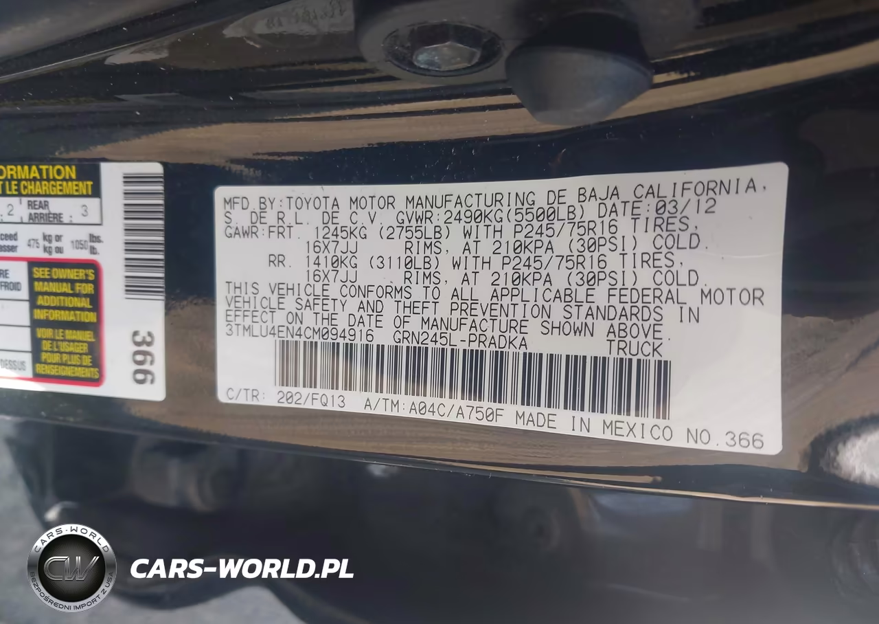 2012 Toyota Tacoma Base V6 VIN:3TMLU4EN4CM094916 - 9