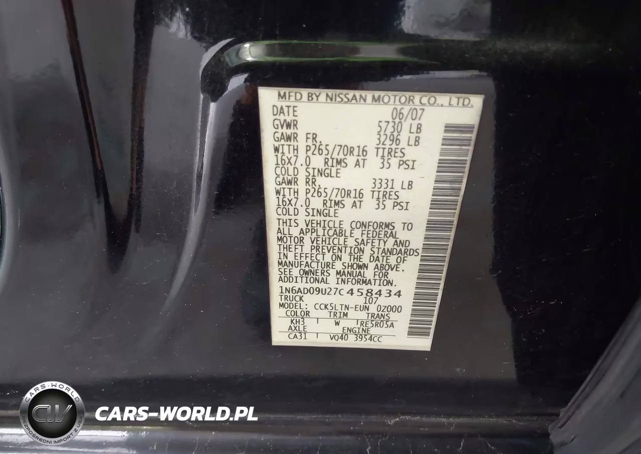 2007 Nissan Frontier Se VIN:1N6AD09U27C458434 - 9