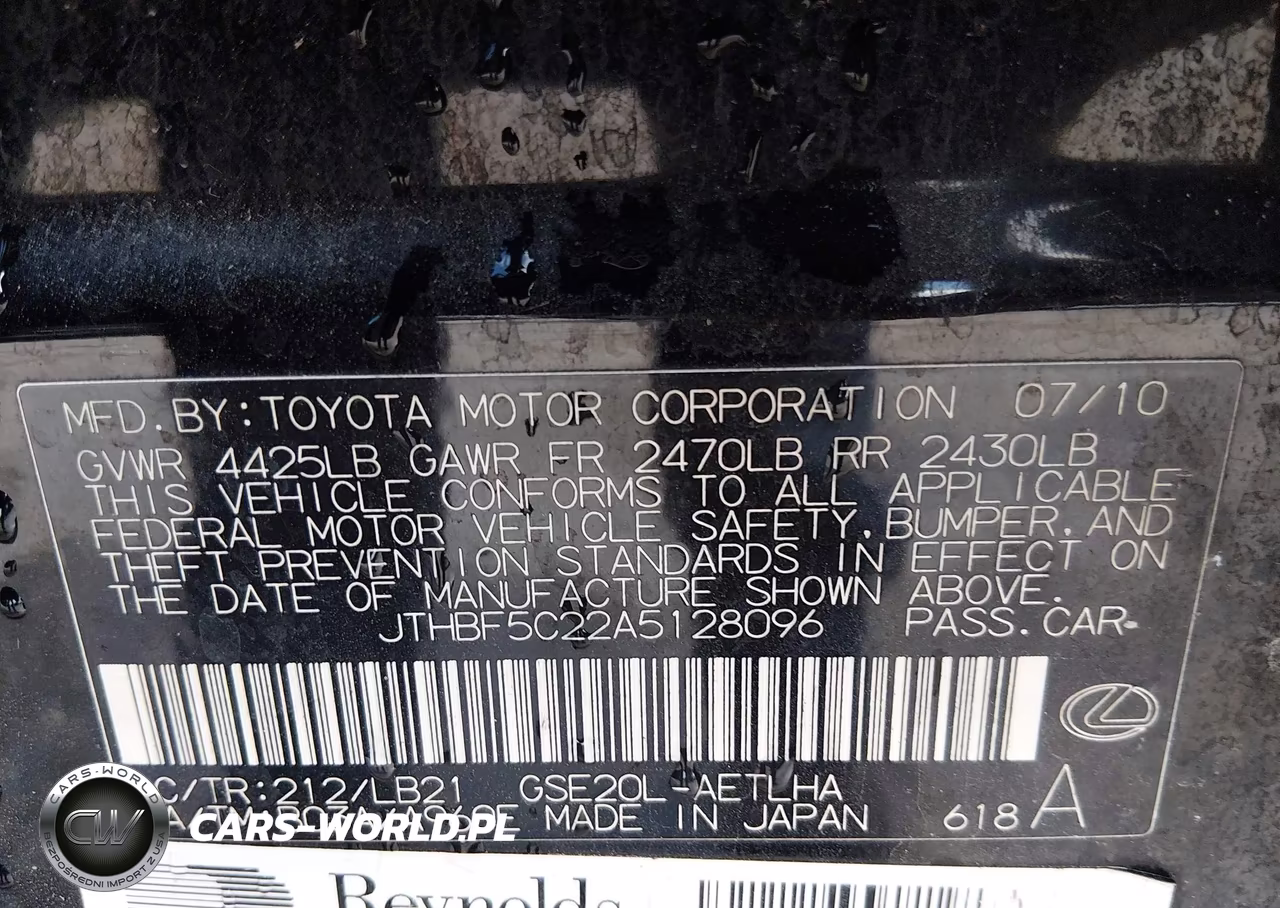 2010 Lexus Is 250 VIN:JTHBF5C22A5128096 - 9
