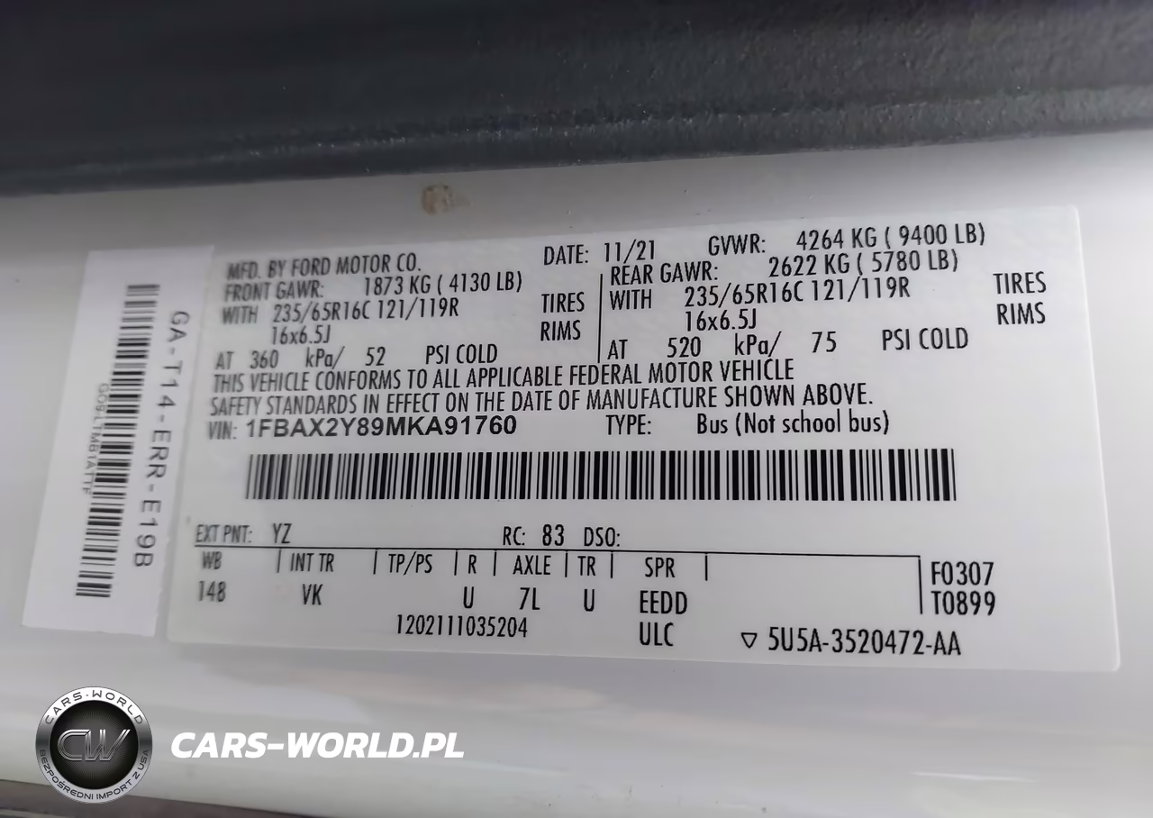 2021 Ford Transit-350 Passenger Van Xl VIN:1FBAX2Y89MKA91760 - 9