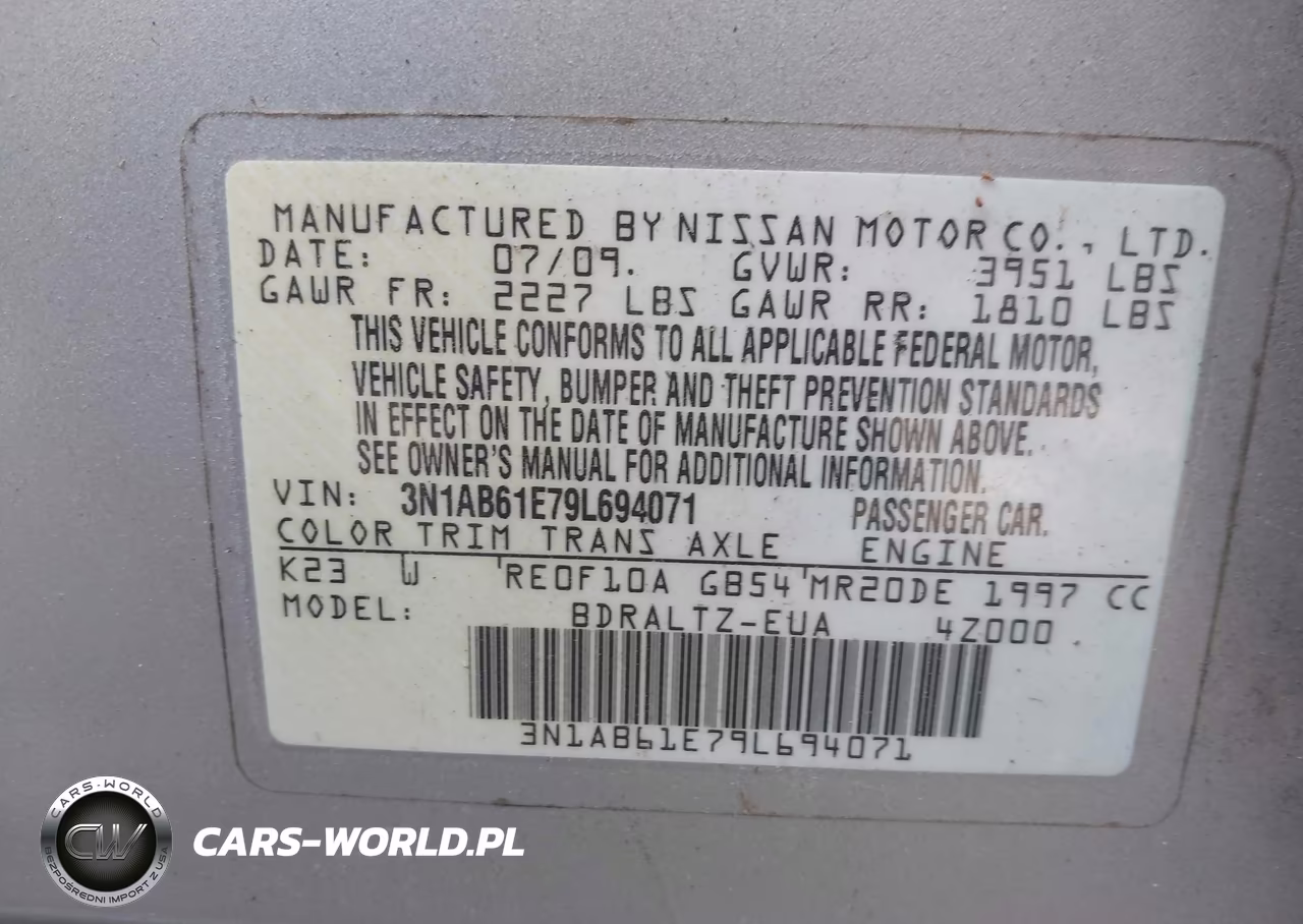 2009 Nissan Sentra 2.0Sr VIN:3N1AB61E79L694071 - 9