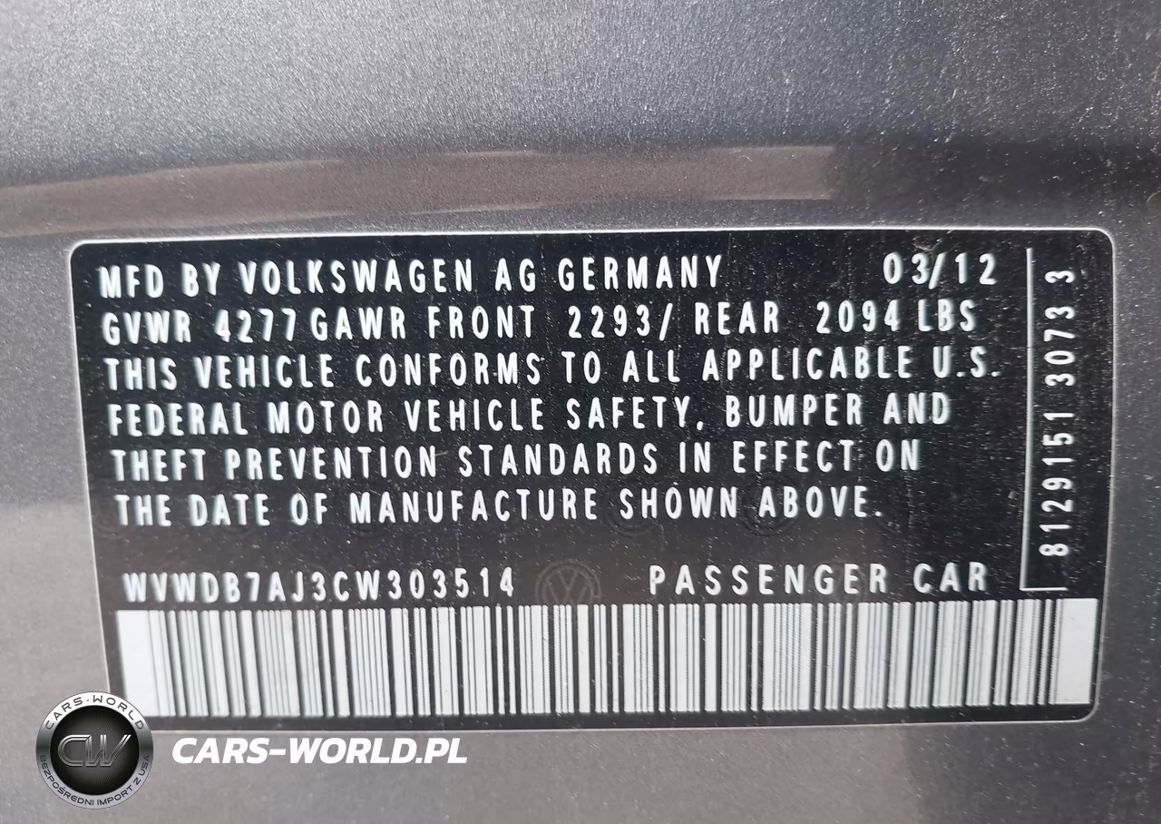 2012 Volkswagen Golf 2.5L 4-Door VIN:WVWDB7AJ3CW303514 - 9