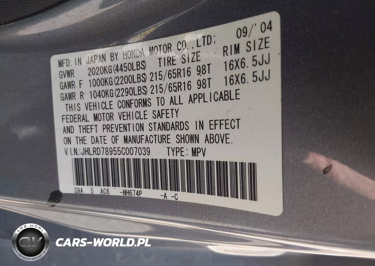 2005 Honda Cr-V Se VIN:JHLRD78955C007039 - 9