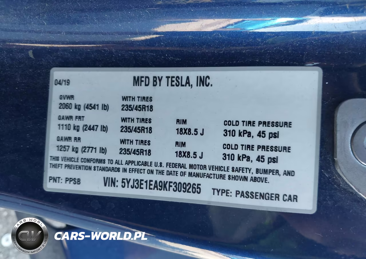 2019 Tesla Model 3 Long Range-Mid Range-Standard Range-Standard Range Plus VIN:5YJ3E1EA9KF309265 - 9