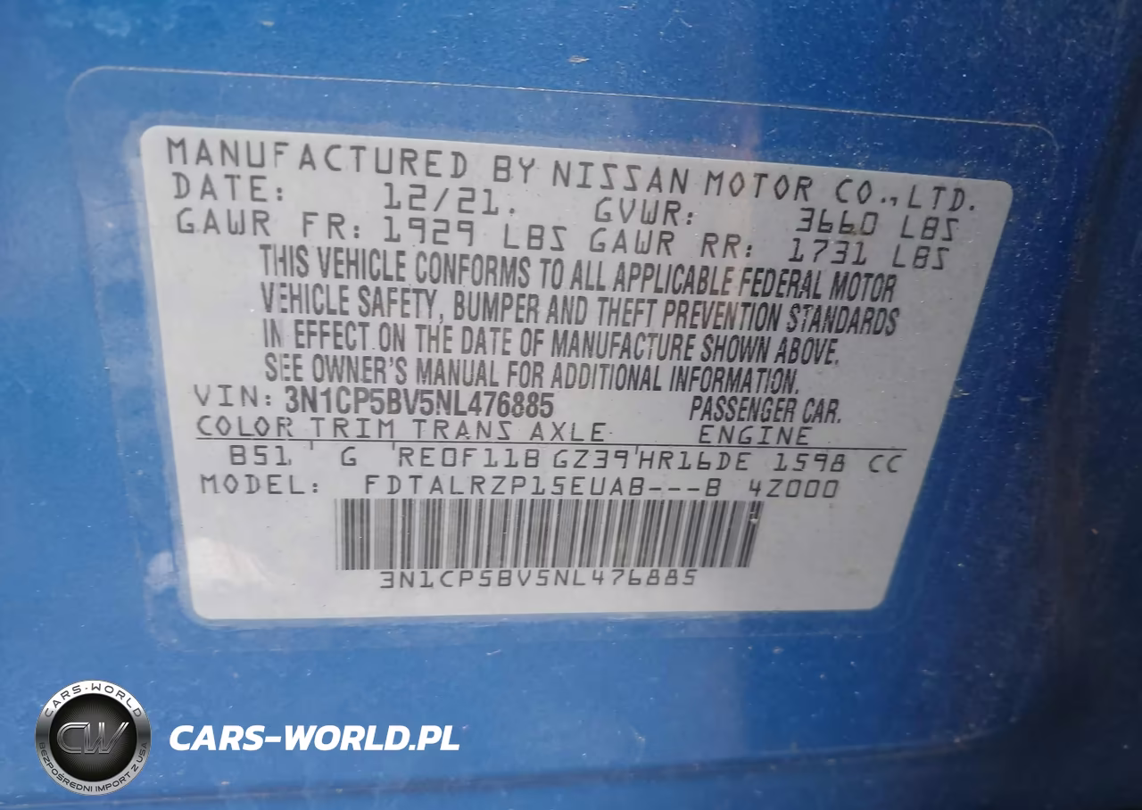 2022 Nissan Kicks S Xtronic Cvt VIN:3N1CP5BV5NL476885 - 9