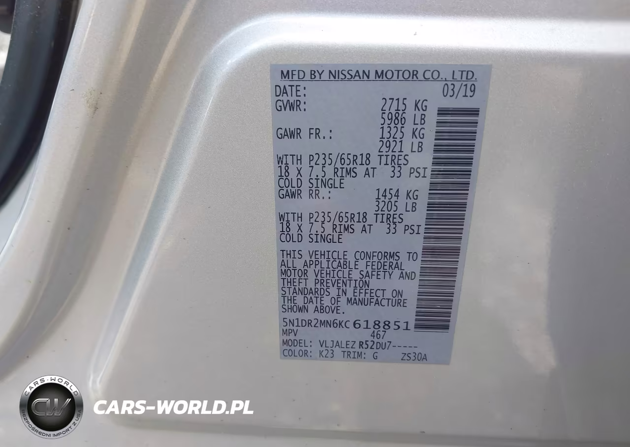 2019 Nissan Pathfinder Sv VIN:5N1DR2MN6KC618851 - 9