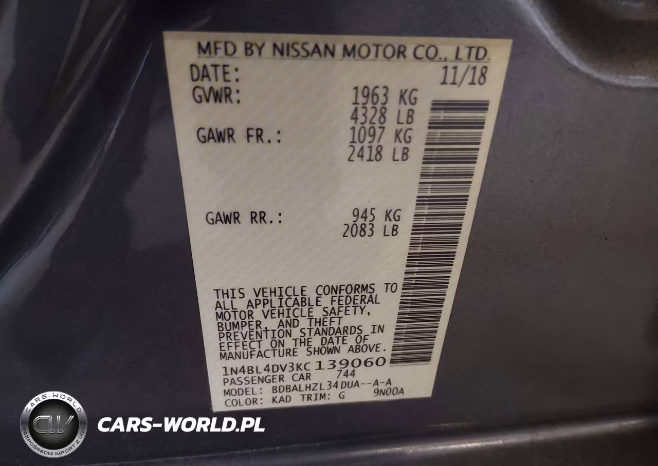 2019 Nissan Altima 2.5 Sv VIN:1N4BL4DV3KC139060 - 9