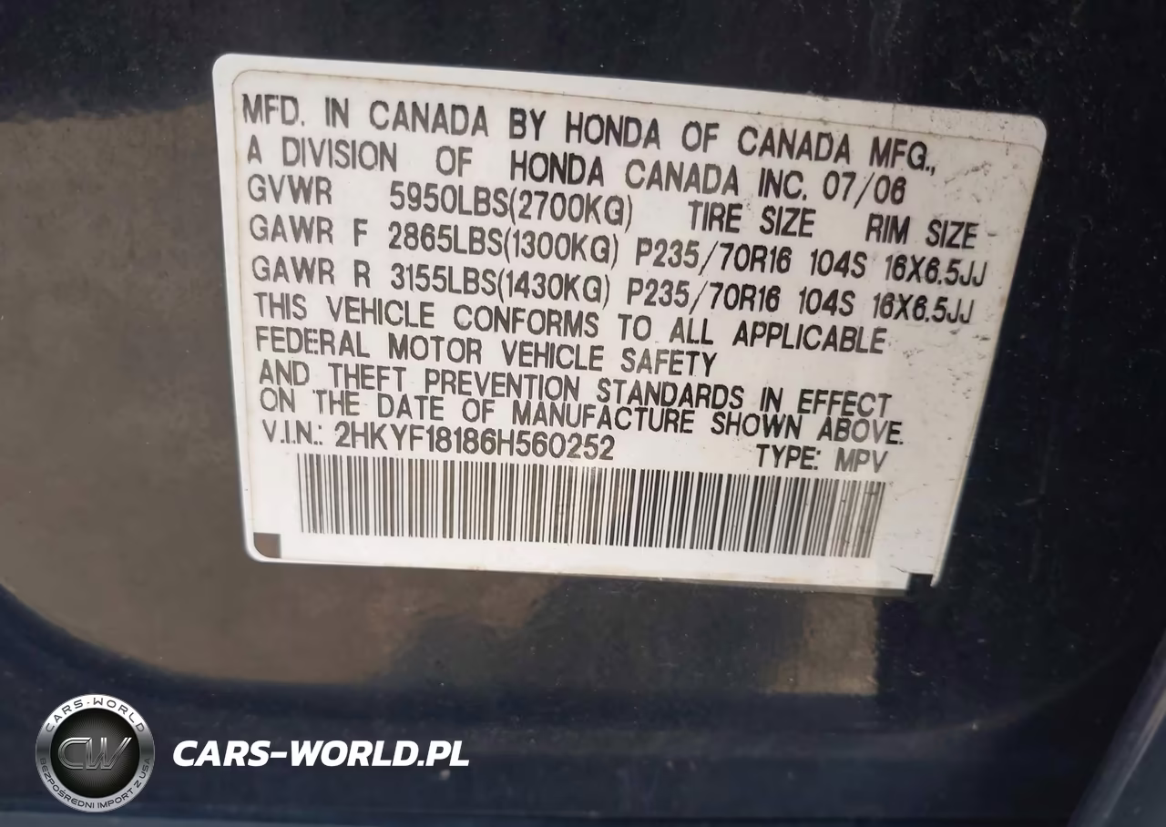 2006 Honda Pilot Lx VIN:2HKYF18186H560252 - 9