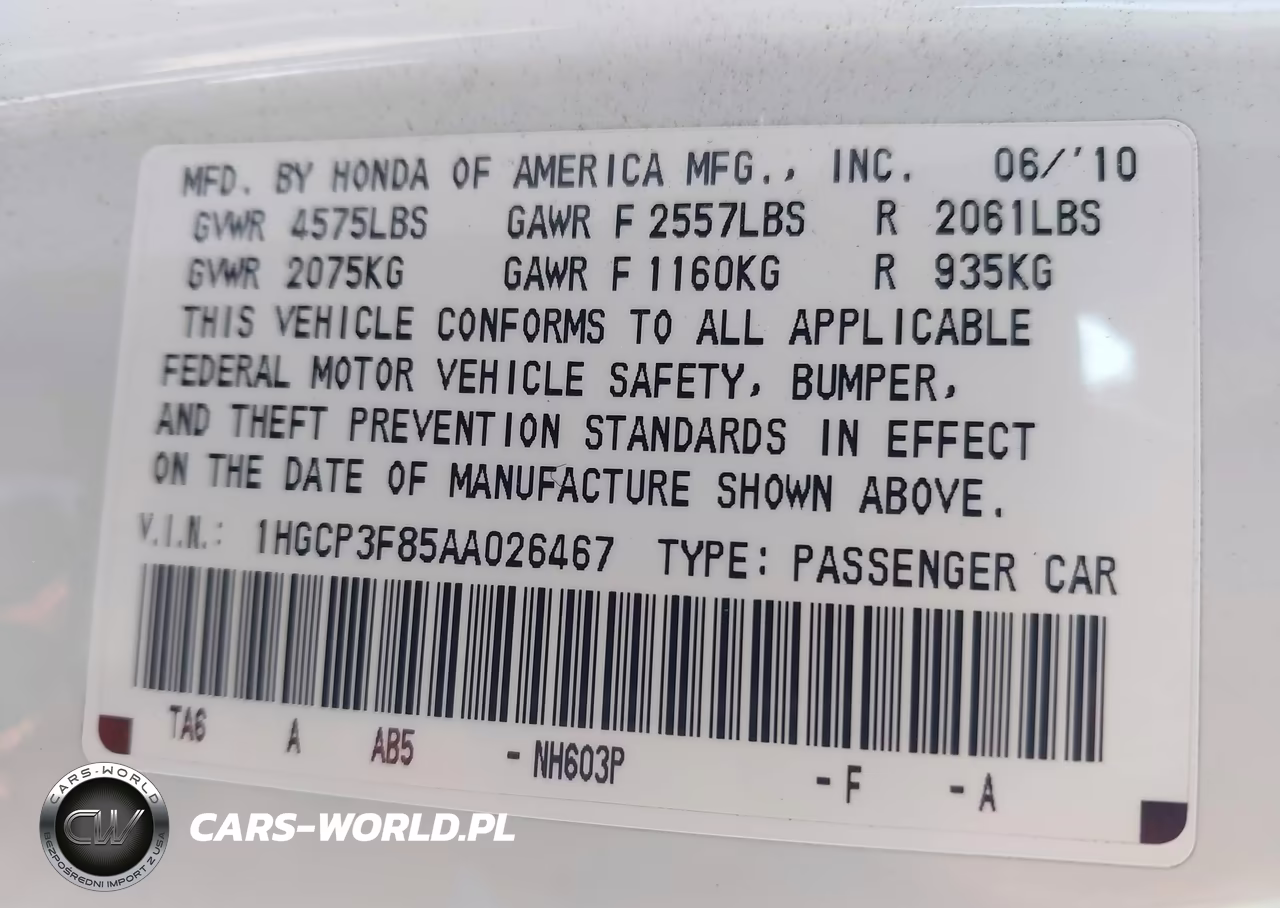 2010 Honda Accord 3.5 Ex-L VIN:1HGCP3F85AA026467 - 9