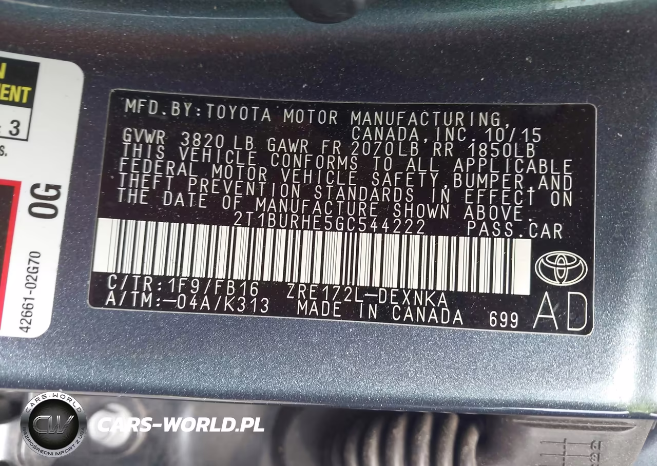 2016 Toyota Corolla Le VIN:2T1BURHE5GC544222 - 9