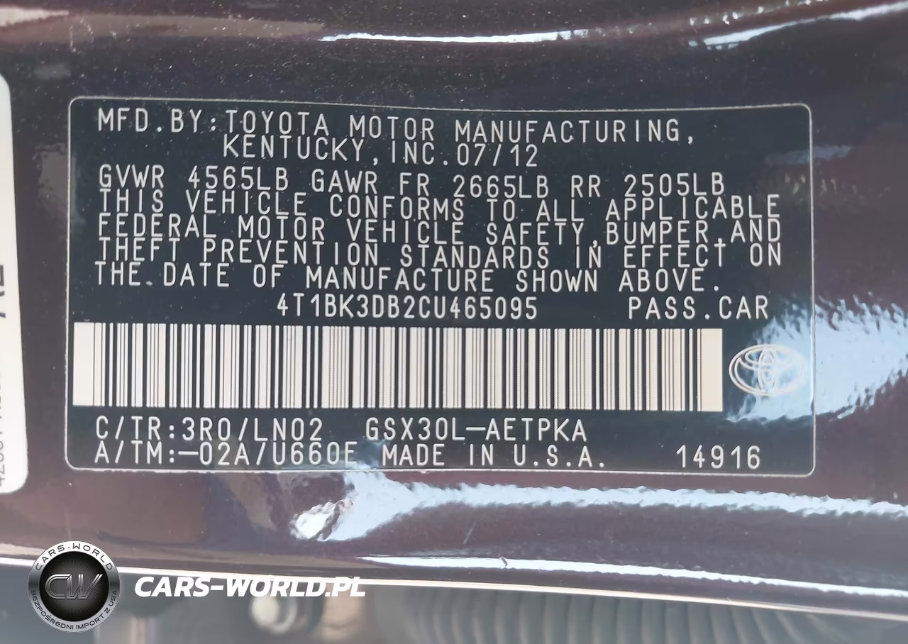 2012 Toyota Avalon Limited VIN:4T1BK3DB2CU465095 - 9