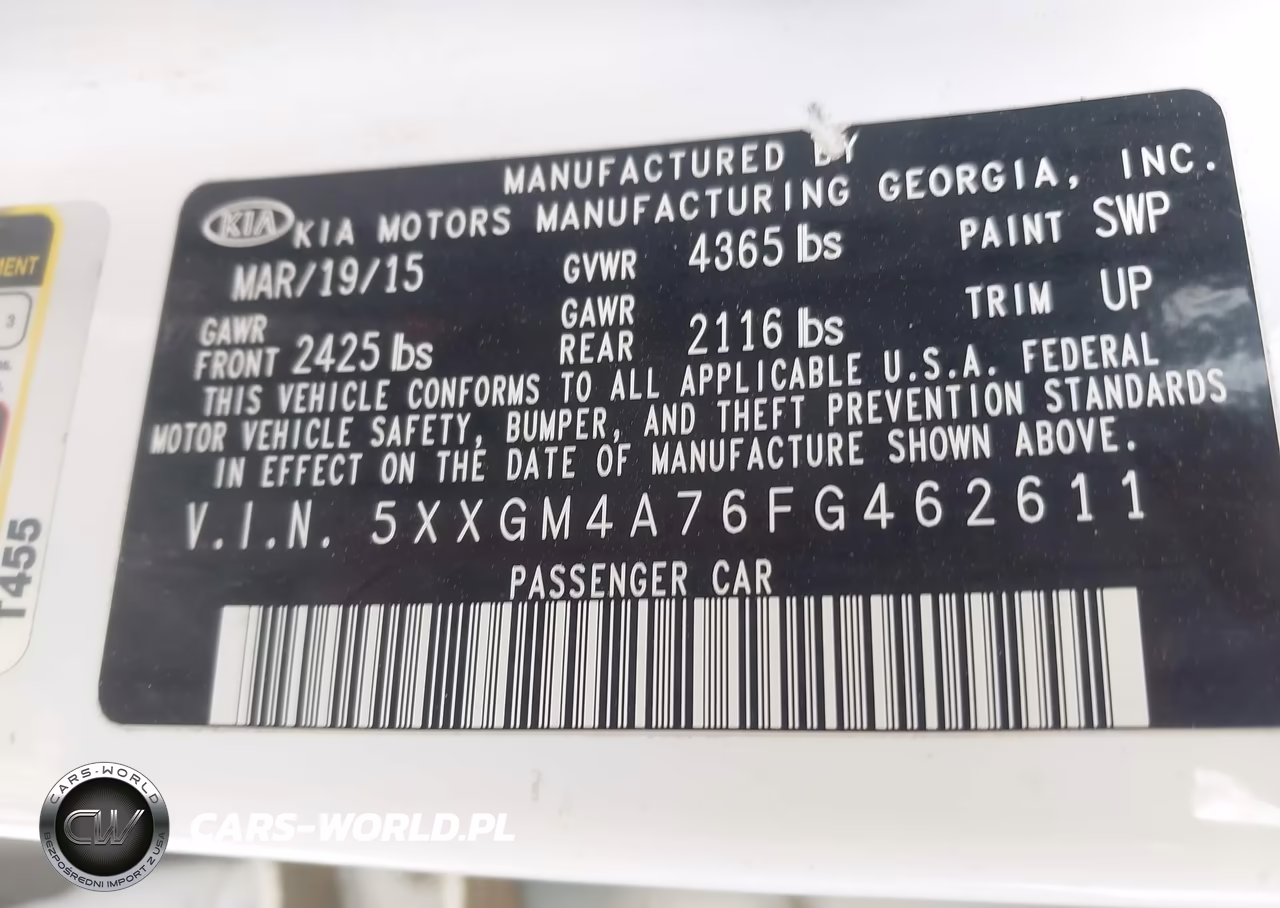 2015 Kia Optima Lx VIN:5XXGM4A76FG462611 - 9