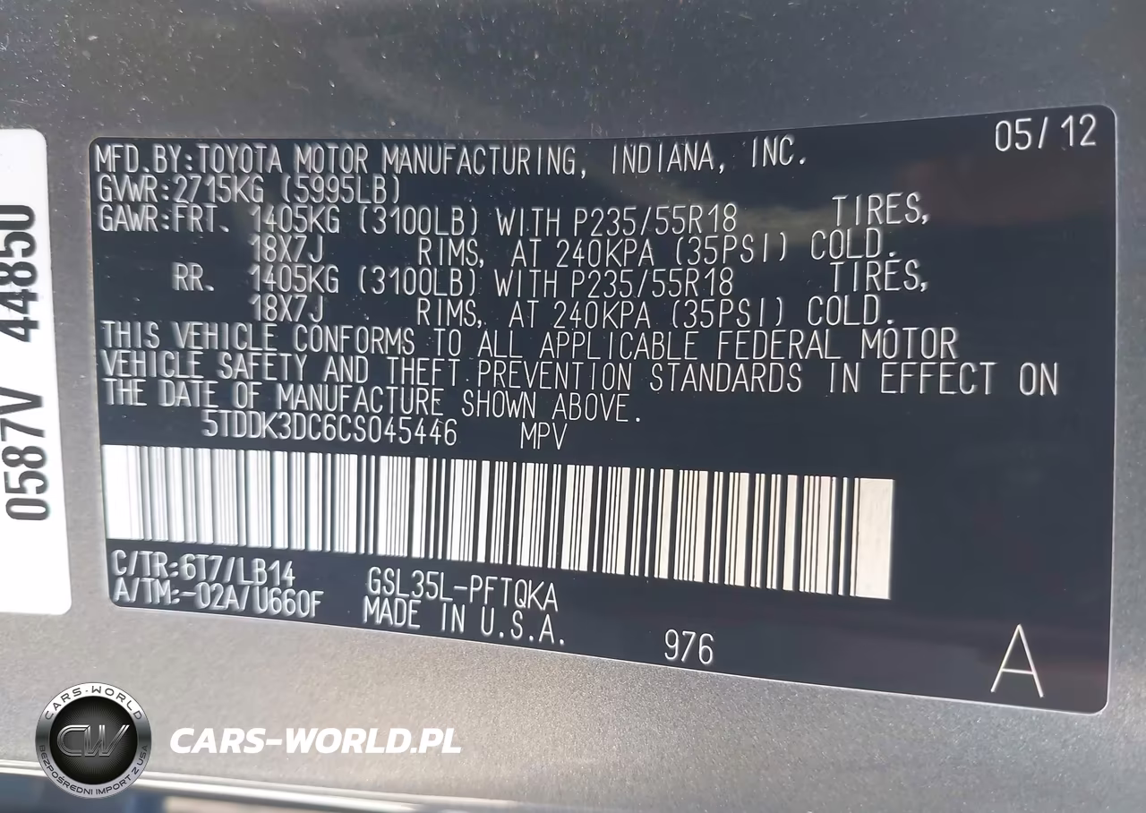 2012 Toyota Sienna Xle 7 Passenger VIN:5TDDK3DC6CS045446 - 9