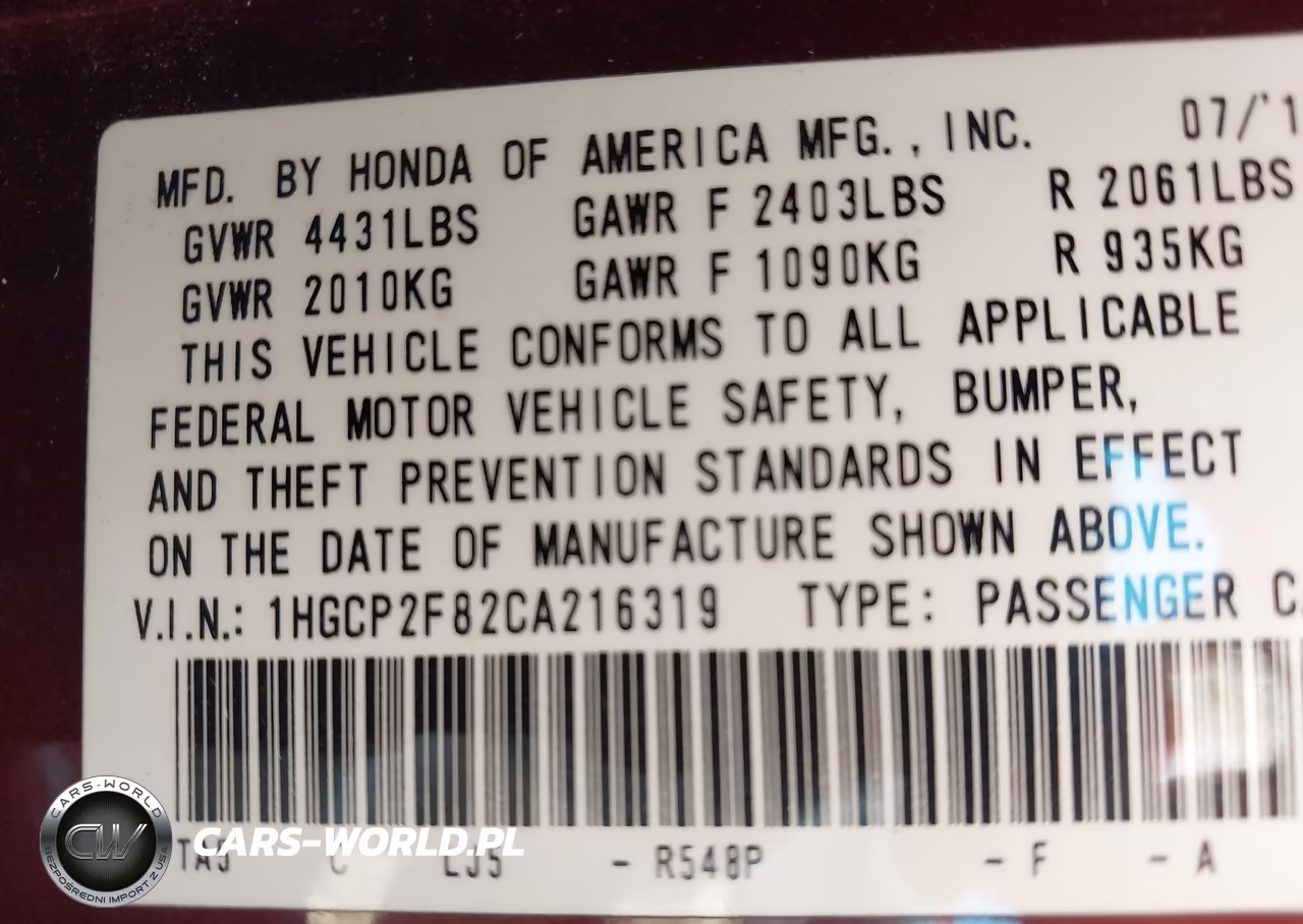 2012 Honda Accord 2.4 Ex-L VIN:1HGCP2F82CA216319 - 9