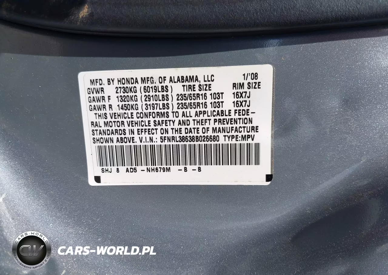2008 Honda Odyssey Ex-L VIN:5FNRL38638B026680 - 9