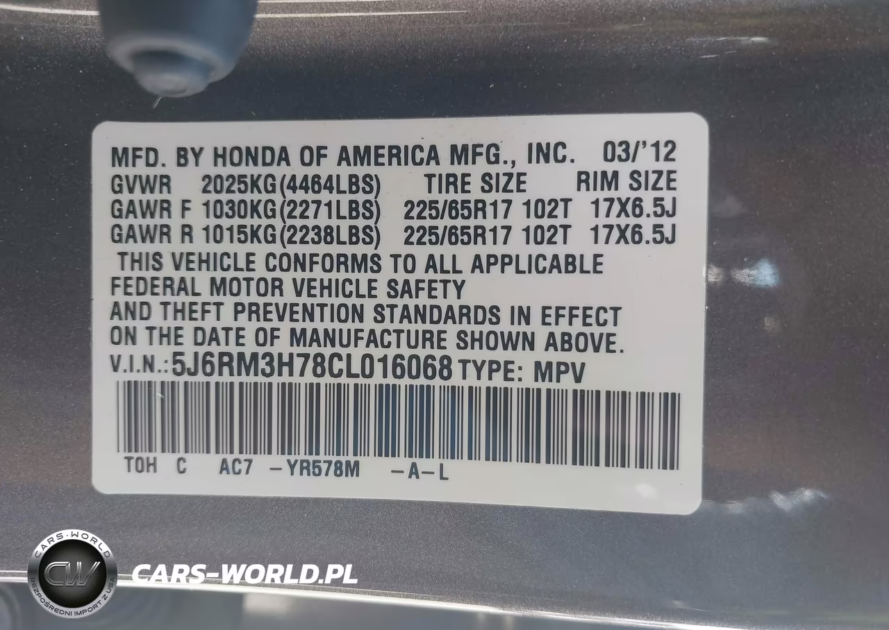 2012 Honda Cr-V Ex-L VIN:5J6RM3H78CL016068 - 9