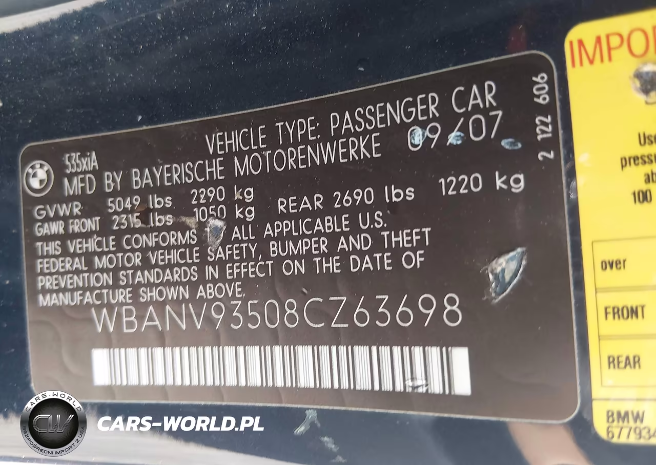 2008 BMW 535Xi VIN:WBANV93508CZ63698 - 9