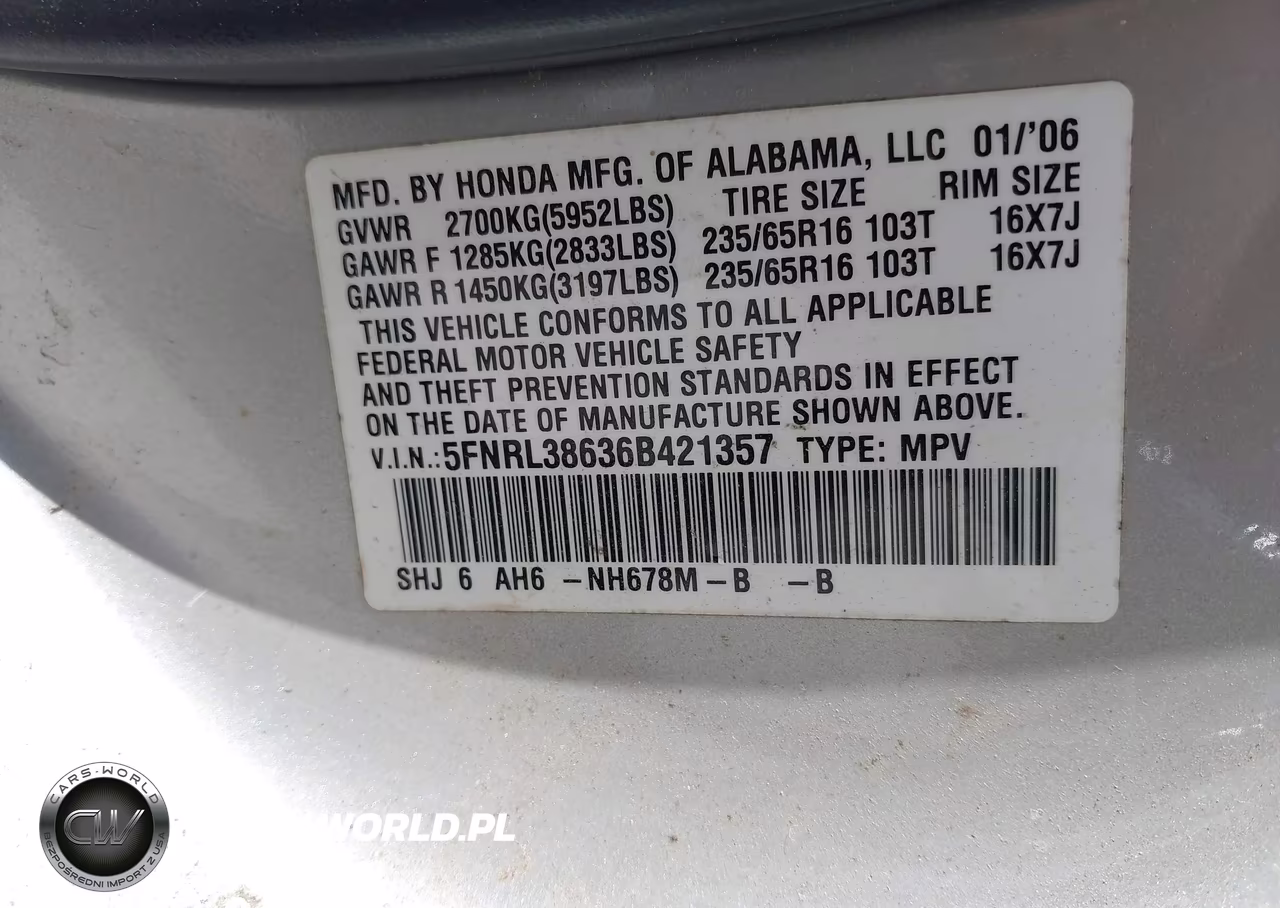 2006 Honda Odyssey Ex-L VIN:5FNRL38636B421357 - 9
