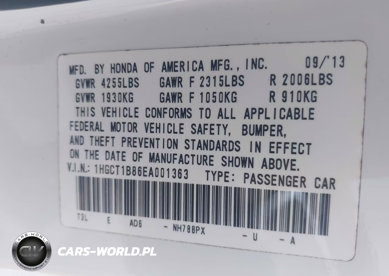2014 Honda Accord Ex-L VIN:1HGCT1B86EA001363 - 9