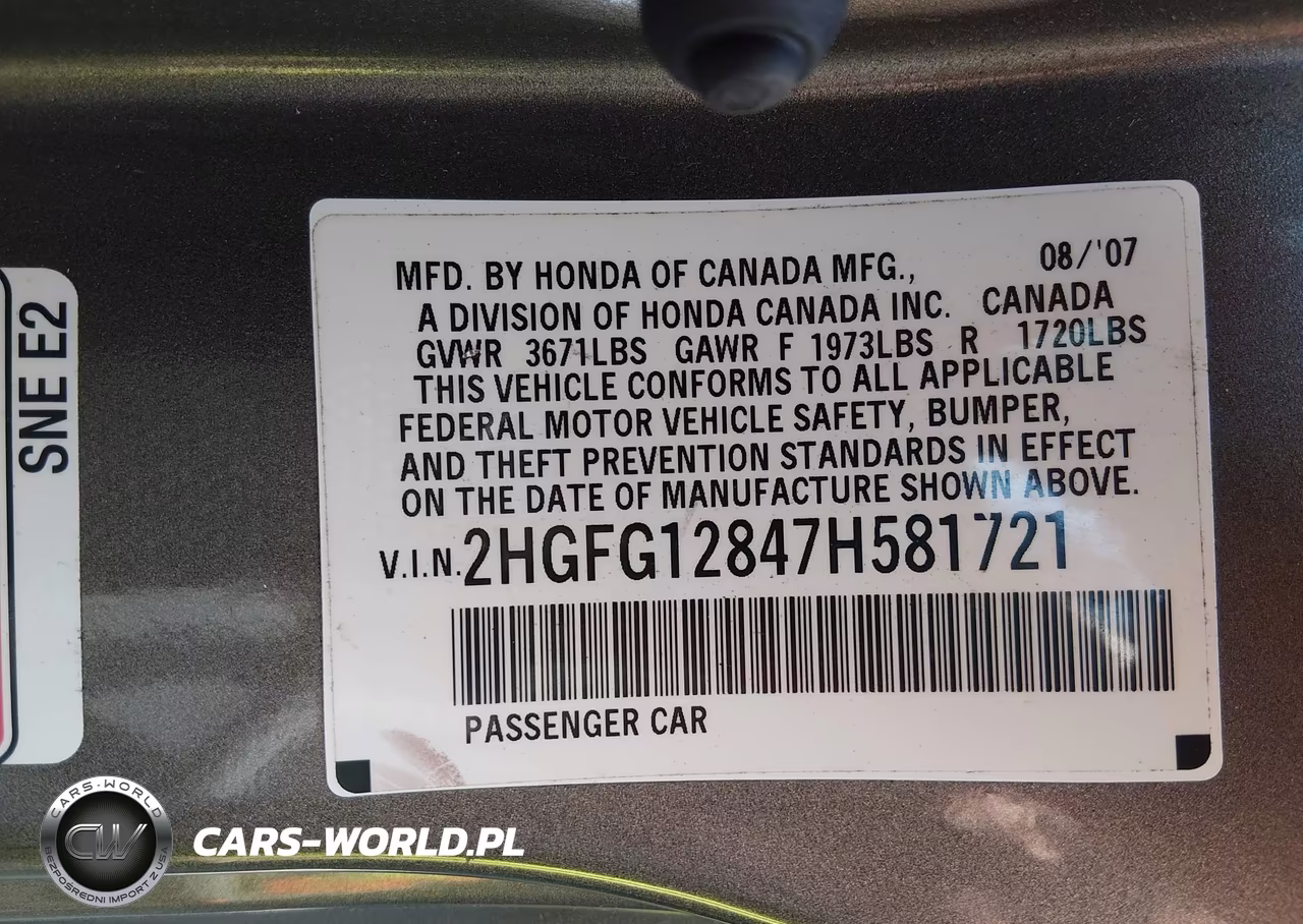 2007 Honda Civic Ex VIN:2HGFG12847H581721 - 9