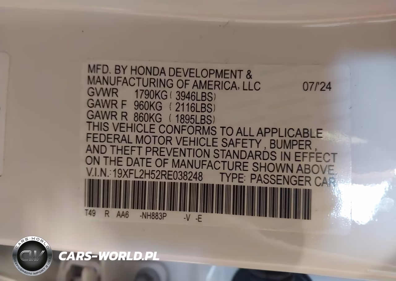 2024 Honda Civic Lx VIN:19XFL2H52RE038248 - 9