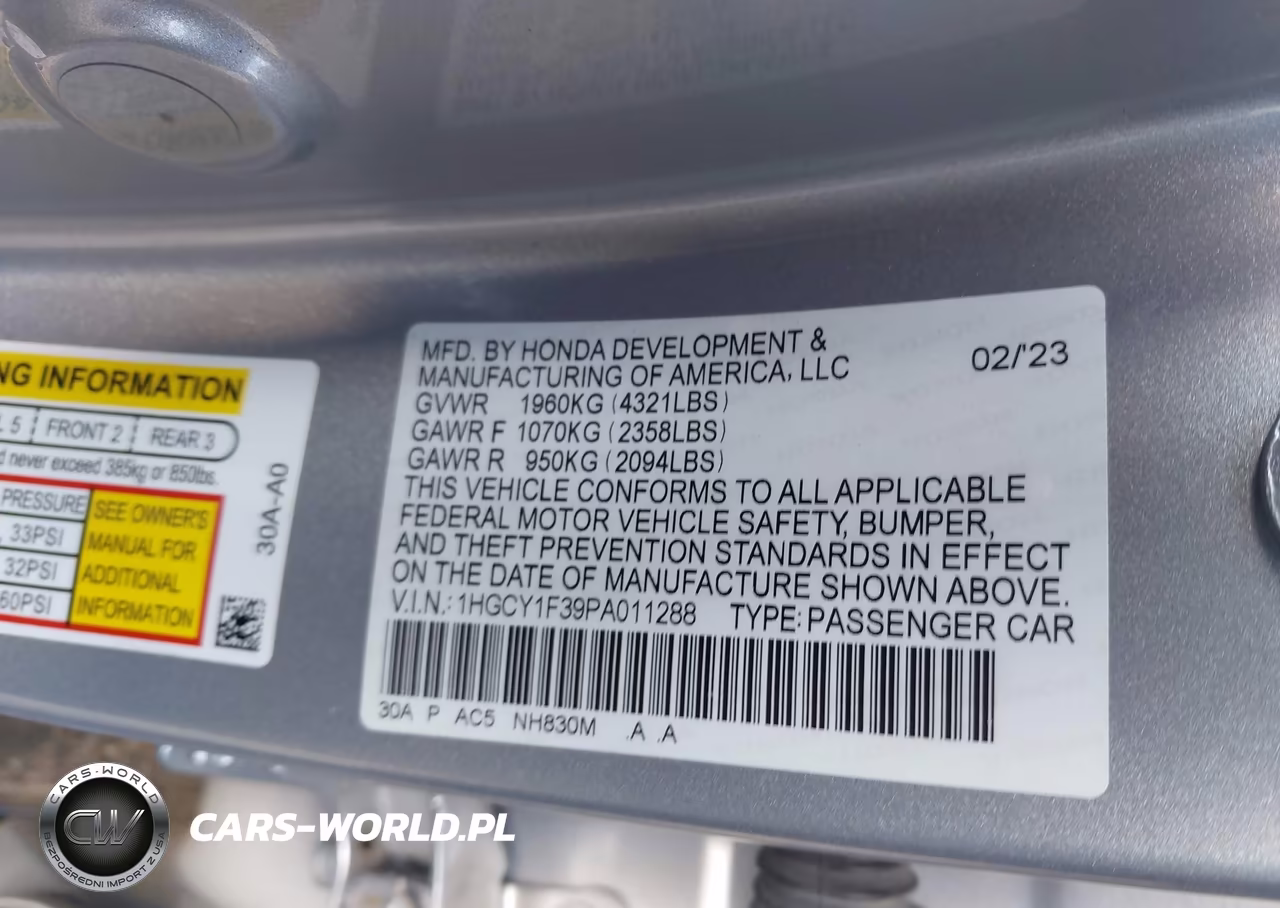 2023 Honda Accord Ex VIN:1HGCY1F39PA011288 - 9
