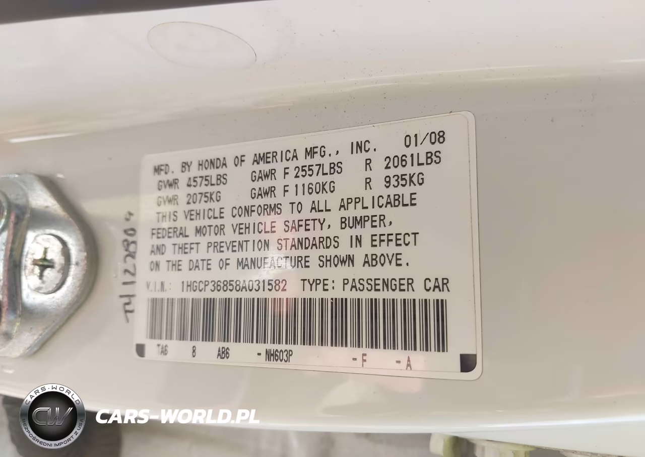 2008 Honda Accord 3.5 Ex-L VIN:1HGCP36858A031582 - 9