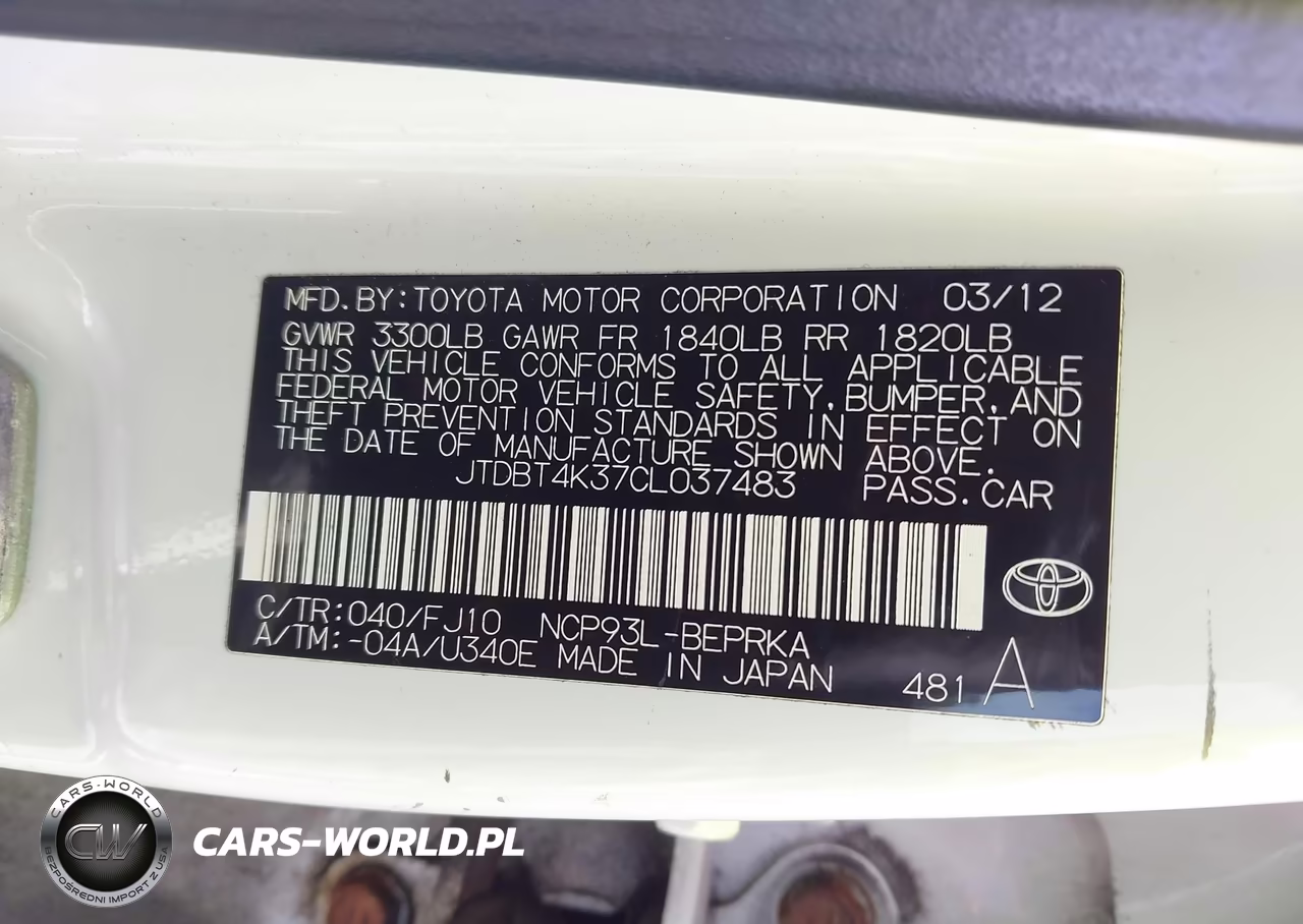 2012 Toyota Yaris VIN:JTDBT4K37CL037483 - 9